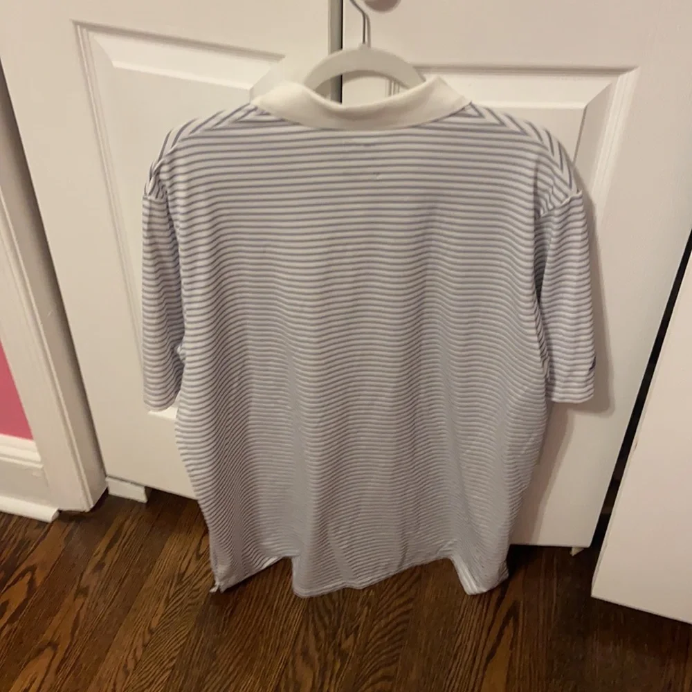 Adidas Blue & White Striped Polo - Picture 3 of 4